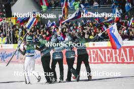 04.03.2023, Planica, Slovenia (SLO): Ziga Jelar (SLO), Anze Lanisek (SLO), Lovro Kos (SLO), Timi Zajc (SLO), (l-r)  - FIS nordic world ski championships ski jumping men, team HS138, Planica (SLO). www.nordicfocus.com. © Thibaut/NordicFocus. Every downloaded picture is fee-liable.