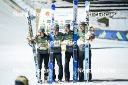 04.03.2023, Planica, Slovenia (SLO): Lovro Kos (SLO), Ziga Jelar (SLO), Timi Zajc (SLO), Anze Lanisek (SLO), (l-r)  - FIS nordic world ski championships ski jumping men, team HS138, Planica (SLO). www.nordicfocus.com. © Thibaut/NordicFocus. Every downloaded picture is fee-liable.