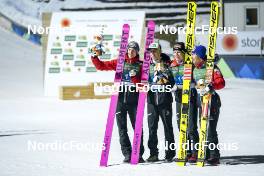 04.03.2023, Planica, Slovenia (SLO): Daniel Tschofenig (AUT), Michael Hayboeck (AUT), Jan Hoerl (AUT), Stefan Kraft (AUT), (l-r)  - FIS nordic world ski championships ski jumping men, team HS138, Planica (SLO). www.nordicfocus.com. © Thibaut/NordicFocus. Every downloaded picture is fee-liable.