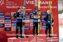 03.12.2023, Lillehammer, Norway (NOR): Andreas Wellinger (GER), Stefan Kraft (AUT), Jan Hoerl (AUT), (l-r) - FIS world cup ski jumping men, individual HS140, Lillehammer (NOR). www.nordicfocus.com. © Thibaut/NordicFocus. Every downloaded picture is fee-liable.
