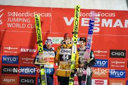 09.12.2023, Klingenthal, Germany (GER): Stefan Kraft (AUT), Karl Geiger (GER), Ryoyu Kobayashi (JPN), (l-r) - FIS world cup ski jumping men, individual HS140, Klingenthal (GER). www.nordicfocus.com. © Thibaut/NordicFocus. Every downloaded picture is fee-liable