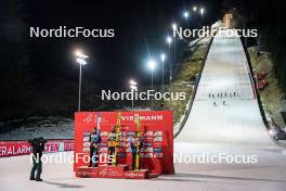 16.12.2023, Engelberg, Switzerland (SUI): Marius Lindvik (NOR), Pius Paschke (GER), Stefan Kraft (AUT), (l-r) - FIS world cup ski jumping men, individual HS140, Engelberg (SUI). www.nordicfocus.com. © Thibaut/NordicFocus. Every downloaded picture is fee-liable