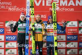 16.12.2023, Engelberg, Switzerland (SUI): Marius Lindvik (NOR), Pius Paschke (GER), Stefan Kraft (AUT), (l-r) - FIS world cup ski jumping men, individual HS140, Engelberg (SUI). www.nordicfocus.com. © Thibaut/NordicFocus. Every downloaded picture is fee-liable