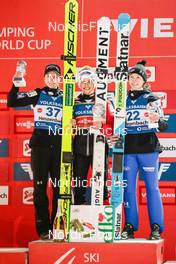 10.02.2023, Hinzenbach, Austria (AUT): Ema Klinec (SLO), Eva Pinkelnig (AUT), Nika Prevc (SLO), (l-r) - FIS world cup ski jumping women, individual HS90, Hinzenbach (AUT). www.nordicfocus.com. © Modica/NordicFocus. Every downloaded picture is fee-liable.