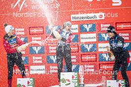 11.02.2023, Hinzenbach, Austria (AUT): Eva Pinkelnig (AUT), Chiara Kreuzer (AUT), Nozomi Maruyama (JPN), (l-r) - FIS world cup ski jumping women, individual HS90, Hinzenbach (AUT). www.nordicfocus.com. © Modica/NordicFocus. Every downloaded picture is fee-liable.