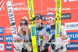 12.03.2023, Oslo, Norway (NOR): Kreuzer Chiara (AUT), Klinec Ema (SLO), Stroem Anna Odine (NOR), (l-r)  - FIS world cup ski jumping women, individual HS134, Oslo (NOR). www.nordicfocus.com. © Modica/NordicFocus. Every downloaded picture is fee-liable.