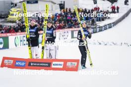 19.03.2023, Vikersund, Norway (NOR): Silje Opseth (NOR), Ema Klinec (SLO), Yuki Ito (JPN), (l-r) - FIS ski flying women, individual HS240, Vikersund (NOR). www.nordicfocus.com. © Thibaut/NordicFocus. Every downloaded picture is fee-liable.