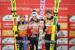 24.03.2023, Lahti, Finland (FIN): Katharina Althaus (GER), Eva Pinkelnig (AUT), Ema Klinec (SLO), (l-r) - FIS world cup ski jumping women, cups, Lahti (FIN). www.nordicfocus.com. © Thibaut/NordicFocus. Every downloaded picture is fee-liable.