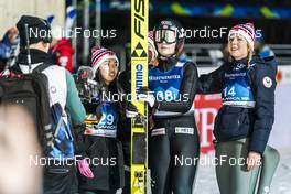23.02.2023, Planica, Slovenia (SLO): Thea Minyan Bjoerseth (NOR), Anna Odine Stroem (NOR), Maren Lundby (NOR), (l-r)  - FIS nordic world ski championships ski jumping women, individual HS100, Planica (SLO). www.nordicfocus.com. © Thibaut/NordicFocus. Every downloaded picture is fee-liable.