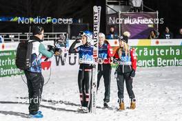 23.02.2023, Planica, Slovenia (SLO): Eva Pinkelnig (AUT), Julia Muehlbacher (AUT), Chiara Kreuzer (AUT), (l-r)  - FIS nordic world ski championships ski jumping women, individual HS100, Planica (SLO). www.nordicfocus.com. © Thibaut/NordicFocus. Every downloaded picture is fee-liable.