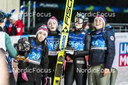 23.02.2023, Planica, Slovenia (SLO): Thea Minyan Bjoerseth (NOR), Eirin Maria Kvandal (NOR), Anna Odine Stroem (NOR), Maren Lundby (NOR), (l-r)  - FIS nordic world ski championships ski jumping women, individual HS100, Planica (SLO). www.nordicfocus.com. © Thibaut/NordicFocus. Every downloaded picture is fee-liable.