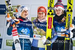 23.02.2023, Planica, Slovenia (SLO): Eva Pinkelnig (AUT), Katharina Althaus (GER), Anna Odine Stroem (NOR), (l-r) - FIS nordic world ski championships ski jumping women, individual HS100, Planica (SLO). www.nordicfocus.com. © Thibaut/NordicFocus. Every downloaded picture is fee-liable.