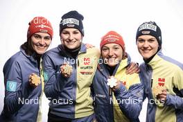 23.02.2023, Planica, Slovenia (SLO): Anna Rupprecht (GER), Selina Freitag (GER), Katharina Althaus (GER), Luisa Goerlich (GER), (l-r)  - FIS nordic world ski championships ski jumping women, medals, Planica (SLO). www.nordicfocus.com. © Modica/NordicFocus. Every downloaded picture is fee-liable.