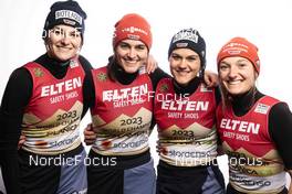 23.02.2023, Planica, Slovenia (SLO): Anna Rupprecht (GER), Selina Freitag (GER), Katharina Althaus (GER), Luisa Goerlich (GER), (l-r)  - FIS nordic world ski championships ski jumping women, medals, Planica (SLO). www.nordicfocus.com. © Modica/NordicFocus. Every downloaded picture is fee-liable.