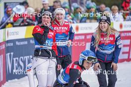 25.02.2023, Planica, Slovenia (SLO): Chiara Kreuzer (AUT), Julia Muehlbacher (AUT), Jacqueline Seifriedsberger (AUT), Eva Pinkelnig (AUT), (l-r)  - FIS nordic world ski championships ski jumping women, team HS100, Planica (SLO). www.nordicfocus.com. © Thibaut/NordicFocus. Every downloaded picture is fee-liable.