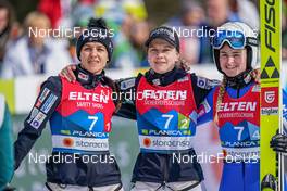 25.02.2023, Planica, Slovenia (SLO): Maja Vtic (SLO), Ema Klinec (SLO), Nika Kriznar (SLO), (l-r)  - FIS nordic world ski championships ski jumping women, team HS100, Planica (SLO). www.nordicfocus.com. © Thibaut/NordicFocus. Every downloaded picture is fee-liable.