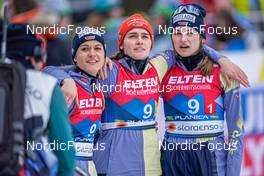 25.02.2023, Planica, Slovenia (SLO): Luisa Goerlich (GER), Selina Freitag (GER), Anna Rupprecht (GER), (l-r)  - FIS nordic world ski championships ski jumping women, team HS100, Planica (SLO). www.nordicfocus.com. © Thibaut/NordicFocus. Every downloaded picture is fee-liable.