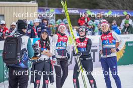 25.02.2023, Planica, Slovenia (SLO): Maren Lundby (NOR), Eirin Maria Kvandal (NOR), Thea Minyan Bjoerseth (NOR), Anna Odine Stroem (NOR), (l-r) - FIS nordic world ski championships ski jumping women, team HS100, Planica (SLO). www.nordicfocus.com. © Thibaut/NordicFocus. Every downloaded picture is fee-liable.