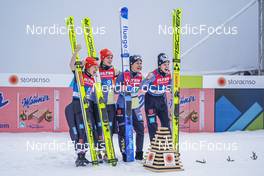 25.02.2023, Planica, Slovenia (SLO): Anna Rupprecht (GER), Luisa Goerlich (GER), Selina Freitag (GER), Katharina Althaus (GER), (l-r)  - FIS nordic world ski championships ski jumping women, team HS100, Planica (SLO). www.nordicfocus.com. © Thibaut/NordicFocus. Every downloaded picture is fee-liable.