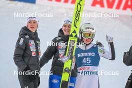 03.12.2023, Lillehammer, Norway (NOR): Nika Prevc (SLO), Nika Kriznar (SLO), Ema Klinec (SLO), (l-r)  - FIS world cup ski jumping women, individual HS140, Lillehammer (NOR). www.nordicfocus.com. © Authamayou/NordicFocus. Every downloaded picture is fee-liable.