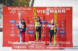 15.12.2023, Engelberg, Switzerland (SUI): Alexandria Loutitt (CAN), Josephine Pagnier (FRA), Ema Klinec (SLO), (l-r), (l-r) - FIS world cup ski jumping women, individual HS140, Engelberg (SUI). www.nordicfocus.com. © Thibaut/NordicFocus. Every downloaded picture is fee-liable