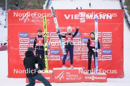 16.12.2023, Engelberg, Switzerland (SUI): Ema Klinec (SLO), Nika Prevc (SLO), Eirin Maria Kvandal (NOR), (l-r) - FIS world cup ski jumping women, individual HS140, Engelberg (SUI). www.nordicfocus.com. © Thibaut/NordicFocus. Every downloaded picture is fee-liable