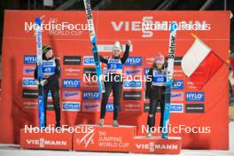30.12.2023, Garmisch, Germany (GER): Eirin Maria Kvandal (NOR), Nika Prevc (SLO), Abigail Strate (CAN), (l-r) - FIS world cup ski jumping women, individual HS142, Garmisch (GER). www.nordicfocus.com. © Reichert/NordicFocus. Every downloaded picture is fee-liable