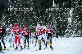 14.01.2023, Sexten, Italy (ITA): Pedersen Eide, Mauro Brigadoi, Joar Thele, Jeremy Royer, (l-r)  - Ski Classics Pustertaler Ski Marathon - Sexten (ITA). www.nordicfocus.com. © Vanzetta/NordicFocus. Every downloaded picture is fee-liable.