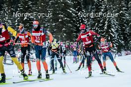 14.01.2023, Sexten, Italy (ITA): Chris Jespersen, Mathias Rolid, Kasper Stadaas, Max Novak, (l-r)  - Ski Classics Pustertaler Ski Marathon - Sexten (ITA). www.nordicfocus.com. © Vanzetta/NordicFocus. Every downloaded picture is fee-liable.