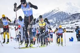 21.01.2023, Zuoz Switzerland (SUI): Herman Paus (NOR), Petter Northug (NOR), Emil Persson (SWE), Johannes Ekloef (SWE), (l-r) - Ski Classics La Diagonela, Zuoz (SUI). www.nordicfocus.com. © Reichert/NordicFocus. Every downloaded picture is fee-liable.