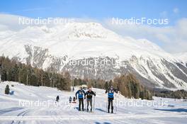 20.01.2023, Zuoz Switzerland (SUI): Petter Stakston (NOR), Max Novak (SWE), Vebjorn Moen (NOR), (l-r) - Ski Classics La Diagonela, Zuoz (SUI). www.nordicfocus.com. © Reichert/NordicFocus. Every downloaded picture is fee-liable.