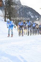 21.01.2023, Zuoz Switzerland (SUI): Fabian Stocek (CZE), Alvar Myhlback (SWE), Runar Skaug Mathisen (NOR), Marcus Johansson (SWE), Emil Persson (SWE), (l-r) - Ski Classics La Diagonela, Zuoz (SUI). www.nordicfocus.com. © Reichert/NordicFocus. Every downloaded picture is fee-liable.