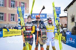 21.01.2023, Zuoz Switzerland (SUI): Emilie Fleten (NOR), Astrid Oeyre Slind (NOR), Magni Smedas (NOR), (l-r) - Ski Classics La Diagonela, Zuoz (SUI). www.nordicfocus.com. © Reichert/NordicFocus. Every downloaded picture is fee-liable.