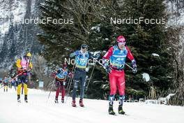 29.01.2023, Trentino, Italy (ITA): Klas Nilsson (SWE), Eirik Sverdrup Augdal (NOR), Amund Riege (NOR), (l-r) - Ski Classics Marcialonga, Trentino (ITA). www.nordicfocus.com. © Vanzetta/NordicFocus. Every downloaded picture is fee-liable.