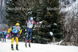 29.01.2023, Trentino, Italy (ITA): Johannes Ekloef (SWE), Anders Aukland (NOR), (l-r) - Ski Classics Marcialonga, Trentino (ITA). www.nordicfocus.com. © Vanzetta/NordicFocus. Every downloaded picture is fee-liable.