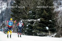 29.01.2023, Trentino, Italy (ITA): Johannes Ekloef (SWE), Anders Aukland (NOR), (l-r) - Ski Classics Marcialonga, Trentino (ITA). www.nordicfocus.com. © Vanzetta/NordicFocus. Every downloaded picture is fee-liable.