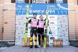 29.01.2023, Trentino, Italy (ITA): Karolina Hedenstroem (SWE), Amund Riege (NOR), (l-r) - Ski Classics Marcialonga, Trentino (ITA). www.nordicfocus.com. © Vanzetta/NordicFocus. Every downloaded picture is fee-liable.