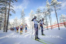 18.02.2023, Groenklitt, Sweden (SWE): Riege Amund (NOR), Eklof Johannes (SWE), Novak Max (SWE), Northug Jr Petter (NOR), Skaug Mathisen Runar (NOR), (l-r)  - Ski Classics Criterium Orsa Groenklitt - Groenklitt (SWE). www.nordicfocus.com. © Thibaut/NordicFocus. Every downloaded picture is fee-liable.