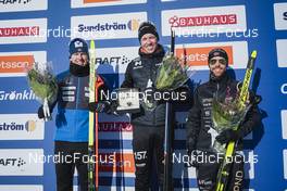 19.02.2023, Groenklitt, Sweden (SWE): Petter Stakston (NOR), Emil Persson (SWE), Tord Asle Gjerdalen (NOR), (l-r) - Ski Classics ITT Orsa Groenklitt - Groenklitt (SWE). www.nordicfocus.com. © Thibaut/NordicFocus. Every downloaded picture is fee-liable.