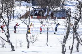 02.04.2023, Bardufoss-Finnsnes, Norway (NOR): Johan Hoel (NOR), Petter Stakston (NOR), Amund Riege (NOR), Martin Loewstroem Nyenget (NOR), Tord Asle Gjerdalen (NOR), (l-r) - Ski Classics Summit 2 Senja, Bardufoss-Finnsnes (NOR). www.nordicfocus.com. © Manzoni/NordicFocus. Every downloaded picture is fee-liable.