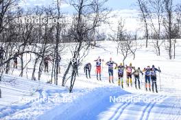 02.04.2023, Bardufoss-Finnsnes, Norway (NOR): Martin Loewstroem Nyenget (NOR), Petter Stakston (NOR), Herman Paus (NOR), Amund Riege (NOR), Emil Persson (SWE), Max Novak (SWE), Runar Skaug Mathisen (NOR), (l-r) - Ski Classics Summit 2 Senja, Bardufoss-Finnsnes (NOR). www.nordicfocus.com. © Manzoni/NordicFocus. Every downloaded picture is fee-liable.