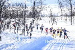 02.04.2023, Bardufoss-Finnsnes, Norway (NOR): Martin Loewstroem Nyenget (NOR), Petter Stakston (NOR), Herman Paus (NOR), Amund Riege (NOR), Emil Persson (SWE), Max Novak (SWE), Runar Skaug Mathisen (NOR), (l-r) - Ski Classics Summit 2 Senja, Bardufoss-Finnsnes (NOR). www.nordicfocus.com. © Manzoni/NordicFocus. Every downloaded picture is fee-liable.