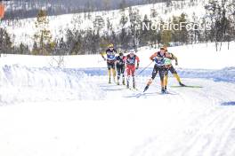 02.04.2023, Bardufoss-Finnsnes, Norway (NOR): Herman Paus (NOR), Thomas Oedegaarden (NOR), Martin Loewstroem Nyenget (NOR), Alfred Buskqvist (SWE), (l-r) - Ski Classics Summit 2 Senja, Bardufoss-Finnsnes (NOR). www.nordicfocus.com. © Manzoni/NordicFocus. Every downloaded picture is fee-liable.