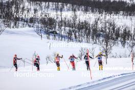 02.04.2023, Bardufoss-Finnsnes, Norway (NOR): Johan Hoel (NOR), Amund Riege (NOR), Martin Loewstroem Nyenget (NOR), Tord Asle Gjerdalen (NOR), Herman Paus (NOR), (l-r) - Ski Classics Summit 2 Senja, Bardufoss-Finnsnes (NOR). www.nordicfocus.com. © Manzoni/NordicFocus. Every downloaded picture is fee-liable.