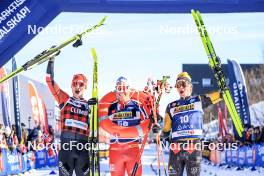 02.04.2023, Bardufoss-Finnsnes, Norway (NOR): Johan Hoel (NOR), Martin Loewstroem Nyenget (NOR), Herman Paus (NOR), (l-r) - Ski Classics Summit 2 Senja, Bardufoss-Finnsnes (NOR). www.nordicfocus.com. © Manzoni/NordicFocus. Every downloaded picture is fee-liable.
