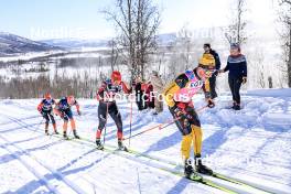 02.04.2023, Bardufoss-Finnsnes, Norway (NOR): Karstein Johaug (NOR), Petter Stakston (NOR), Johan Hoel (NOR), Alfred Buskqvist (SWE), (l-r) - Ski Classics Summit 2 Senja, Bardufoss-Finnsnes (NOR). www.nordicfocus.com. © Manzoni/NordicFocus. Every downloaded picture is fee-liable.