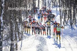 02.04.2023, Bardufoss-Finnsnes, Norway (NOR): Petter Stakston (NOR), Emil Persson (SWE), Martin Loewstroem Nyenget (NOR), Alfred Buskqvist (SWE), (l-r) - Ski Classics Summit 2 Senja, Bardufoss-Finnsnes (NOR). www.nordicfocus.com. © Manzoni/NordicFocus. Every downloaded picture is fee-liable.