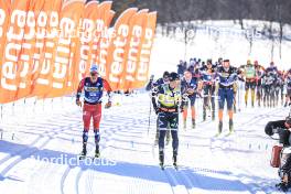 02.04.2023, Bardufoss-Finnsnes, Norway (NOR): Martin Loewstroem Nyenget (NOR), Emil Persson (SWE), (l-r) - Ski Classics Summit 2 Senja, Bardufoss-Finnsnes (NOR). www.nordicfocus.com. © Manzoni/NordicFocus. Every downloaded picture is fee-liable.