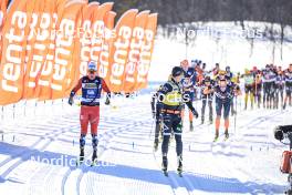 02.04.2023, Bardufoss-Finnsnes, Norway (NOR): Martin Loewstroem Nyenget (NOR), Emil Persson (SWE), (l-r) - Ski Classics Summit 2 Senja, Bardufoss-Finnsnes (NOR). www.nordicfocus.com. © Manzoni/NordicFocus. Every downloaded picture is fee-liable.