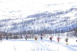 02.04.2023, Bardufoss-Finnsnes, Norway (NOR): Alfred Buskqvist (SWE), Petter Stakston (NOR), Johan Hoel (NOR), Martin Loewstroem Nyenget (NOR), Herman Paus (NOR), (l-r) - Ski Classics Summit 2 Senja, Bardufoss-Finnsnes (NOR). www.nordicfocus.com. © Manzoni/NordicFocus. Every downloaded picture is fee-liable.